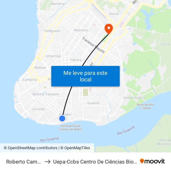Roberto Camelier Com Lauro Malcher to Uepa-Ccbs Centro De Ciências Biológicas E Da Saúde Da Universidade Estadual Do Pará map
