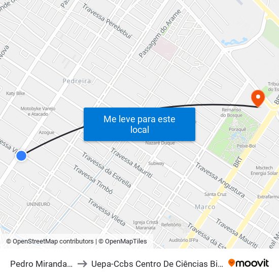 Pedro Miranda Com Vileta | Sentido Norte to Uepa-Ccbs Centro De Ciências Biológicas E Da Saúde Da Universidade Estadual Do Pará map