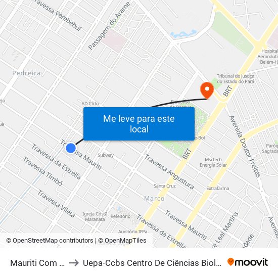 Mauriti Com Visconde De Inhaúma to Uepa-Ccbs Centro De Ciências Biológicas E Da Saúde Da Universidade Estadual Do Pará map