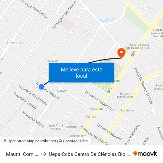 Mauriti Com Visconde De Inhaúma to Uepa-Ccbs Centro De Ciências Biológicas E Da Saúde Da Universidade Estadual Do Pará map