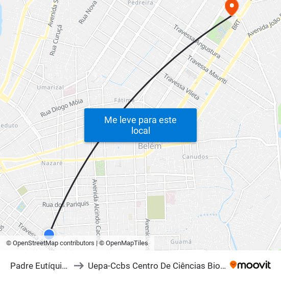 Padre Eutíquio Com Fernando Guilhon to Uepa-Ccbs Centro De Ciências Biológicas E Da Saúde Da Universidade Estadual Do Pará map