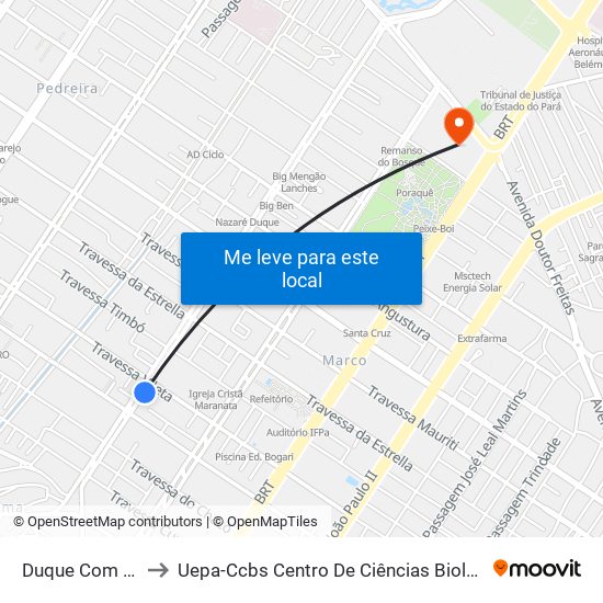 Duque Com Vileta | Sentido Norte to Uepa-Ccbs Centro De Ciências Biológicas E Da Saúde Da Universidade Estadual Do Pará map