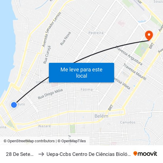 28 De Setembro Com Benjamin to Uepa-Ccbs Centro De Ciências Biológicas E Da Saúde Da Universidade Estadual Do Pará map