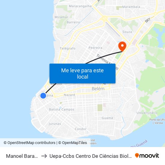 Manoel Barata Com Campos Sales to Uepa-Ccbs Centro De Ciências Biológicas E Da Saúde Da Universidade Estadual Do Pará map