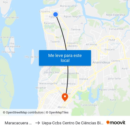 Maracacuera Com Augusto Montenegro to Uepa-Ccbs Centro De Ciências Biológicas E Da Saúde Da Universidade Estadual Do Pará map