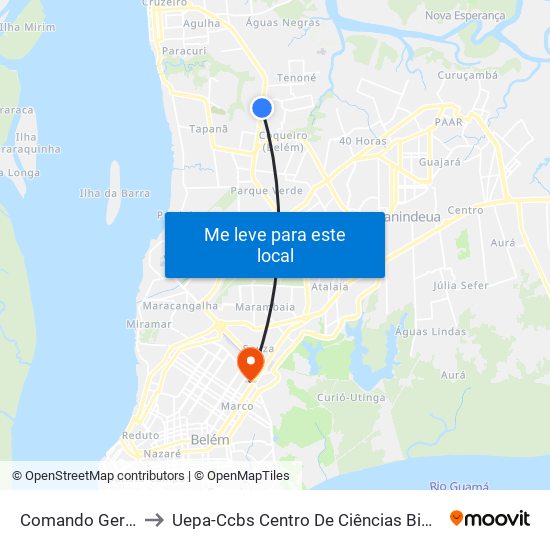 Comando Geral Da PM | Sentido Norte to Uepa-Ccbs Centro De Ciências Biológicas E Da Saúde Da Universidade Estadual Do Pará map