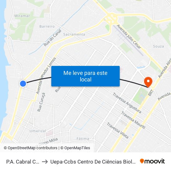 P.A. Cabral Com Praça Centenário to Uepa-Ccbs Centro De Ciências Biológicas E Da Saúde Da Universidade Estadual Do Pará map