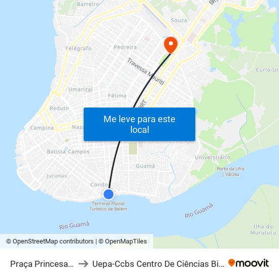 Praça Princesa Isabel | Av. Bernardo Sayão to Uepa-Ccbs Centro De Ciências Biológicas E Da Saúde Da Universidade Estadual Do Pará map
