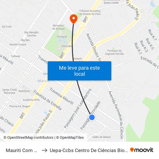 Mauriti Com Valdir Acatauassú Nunes to Uepa-Ccbs Centro De Ciências Biológicas E Da Saúde Da Universidade Estadual Do Pará map