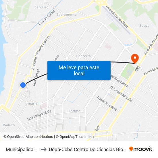 Municipalidade Com Manoel Evaristo to Uepa-Ccbs Centro De Ciências Biológicas E Da Saúde Da Universidade Estadual Do Pará map