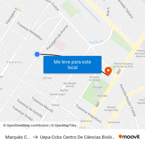 Marquês Com Enéas Pinheiro to Uepa-Ccbs Centro De Ciências Biológicas E Da Saúde Da Universidade Estadual Do Pará map