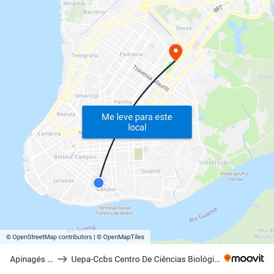 Apinagés Com Rua Nova I to Uepa-Ccbs Centro De Ciências Biológicas E Da Saúde Da Universidade Estadual Do Pará map