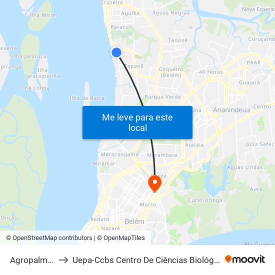 Agropalma | Sentido Norte to Uepa-Ccbs Centro De Ciências Biológicas E Da Saúde Da Universidade Estadual Do Pará map