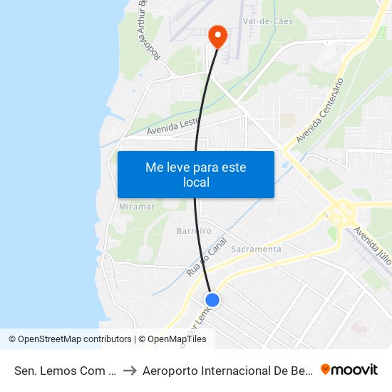 Sen. Lemos Com Angustura to Aeroporto Internacional De Belém Val-De-Cans map