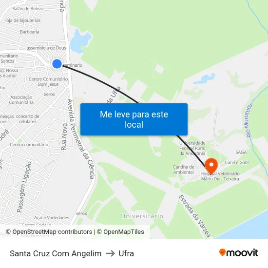 Santa Cruz Com Angelim to Ufra map