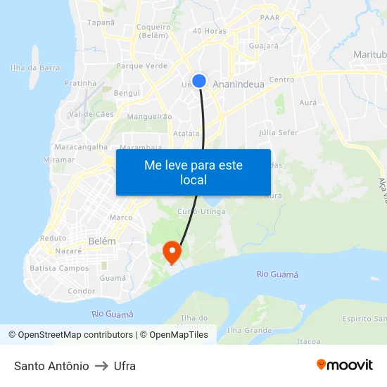 Santo Antônio to Ufra map