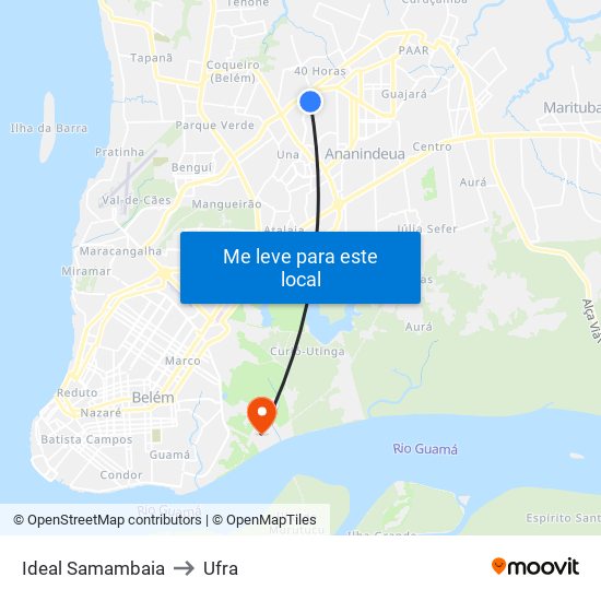 Ideal Samambaia to Ufra map