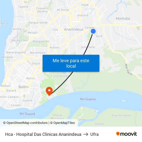 Hca - Hospital Das Clinicas Ananindeua to Ufra map