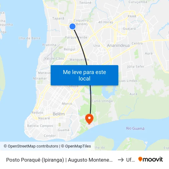 Posto Poraquê (Ipiranga) | Augusto Montenegro to Ufra map