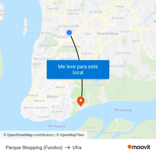 Parque Shopping (Fundos) to Ufra map