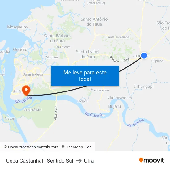 Uepa Castanhal | Sentido Sul to Ufra map