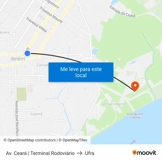 Av. Ceará | Terminal Rodoviário to Ufra map