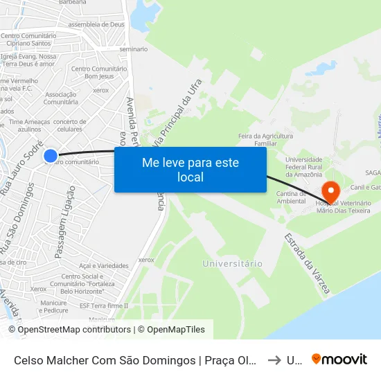 Celso Malcher Com São Domingos | Praça Olavo Bilac to Ufra map