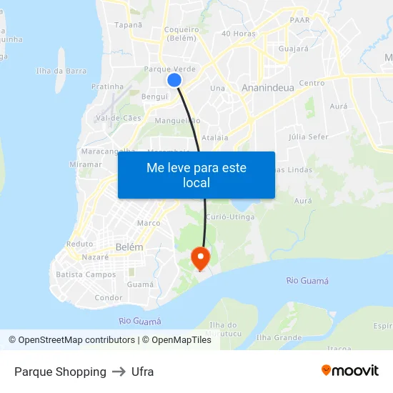 Parque Shopping to Ufra map