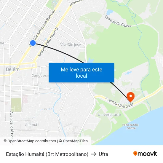 Estação Humaitá (Brt Metropolitano) to Ufra map
