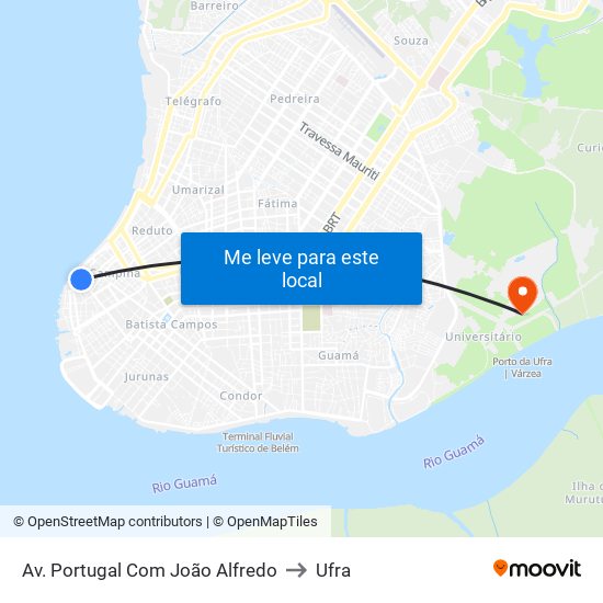 Av. Portugal Com João Alfredo to Ufra map