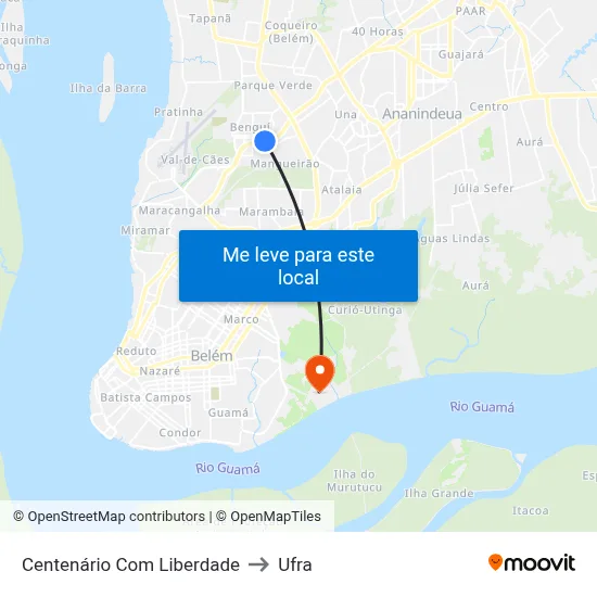 Centenário Com Liberdade to Ufra map