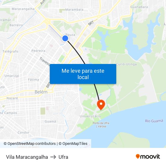 Vila Maracangalha to Ufra map