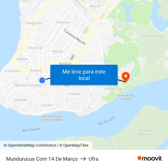 Mundurucus Com 14 De Março to Ufra map