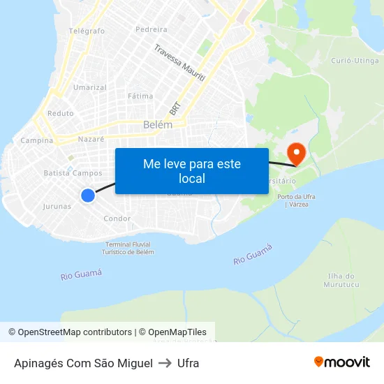 Apinagés Com São Miguel to Ufra map