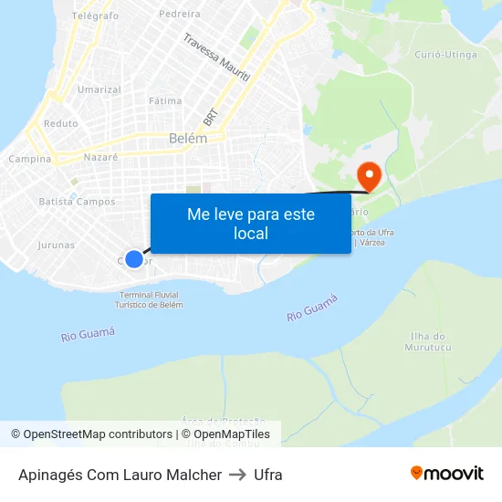 Apinagés Com Lauro Malcher to Ufra map