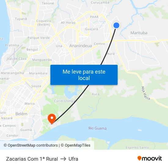 Zacarias Com 1ª Rural to Ufra map