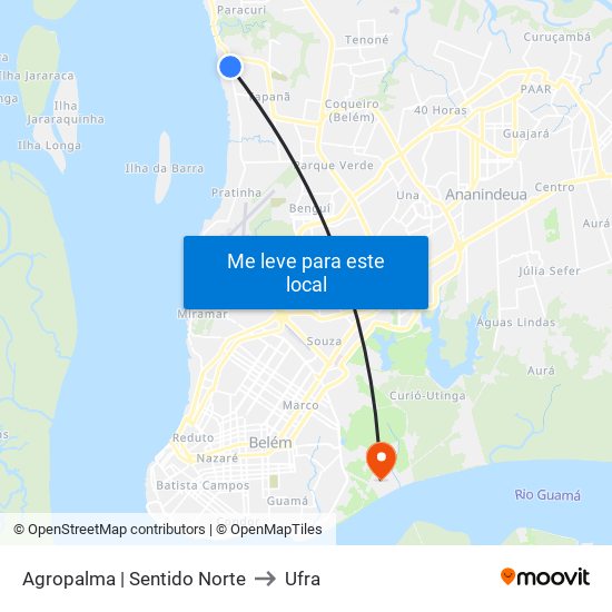 Agropalma | Sentido Norte to Ufra map