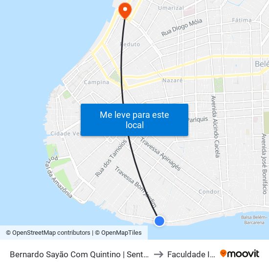 Bernardo Sayão Com Quintino | Sentido UFPA to Faculdade Ideal map