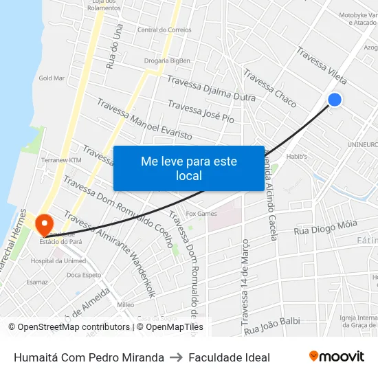 Humaitá Com Pedro Miranda to Faculdade Ideal map