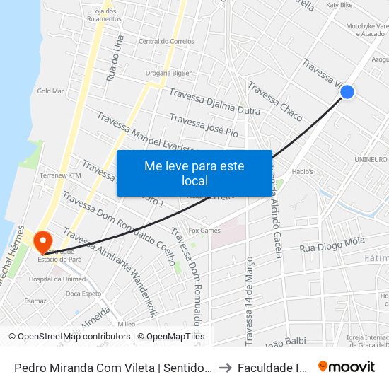 Pedro Miranda Com Vileta | Sentido Norte to Faculdade Ideal map