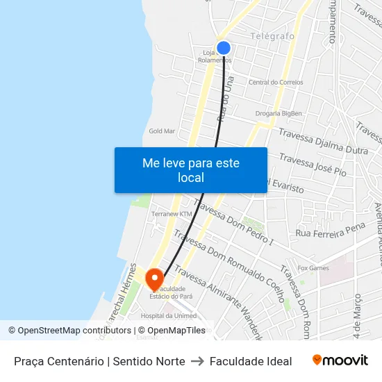 Praça Centenário | Sentido Norte to Faculdade Ideal map