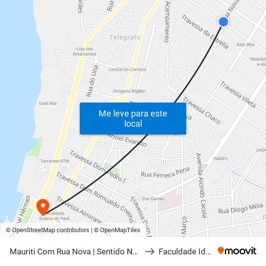 Mauriti Com Rua Nova | Sentido Norte to Faculdade Ideal map