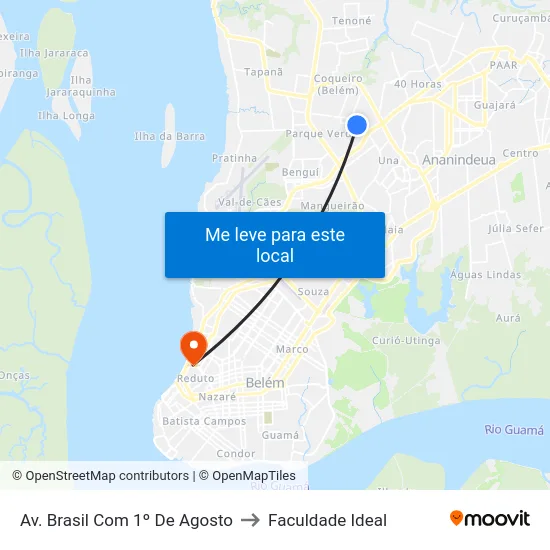 Av. Brasil Com 1º De Agosto to Faculdade Ideal map