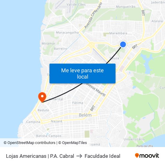 Lojas Americanas | P.A. Cabral to Faculdade Ideal map