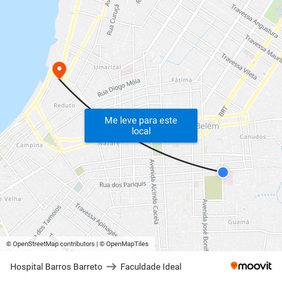 Hospital Barros Barreto to Faculdade Ideal map
