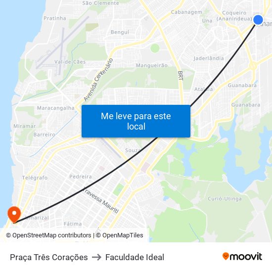 Praça Três Corações to Faculdade Ideal map
