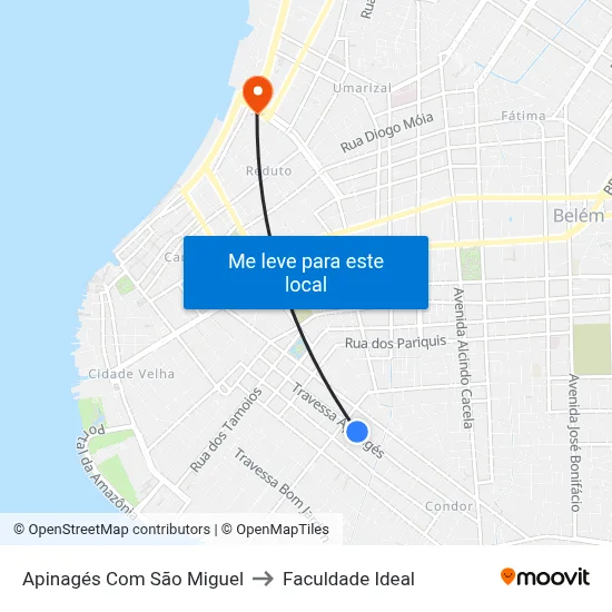 Apinagés Com São Miguel to Faculdade Ideal map