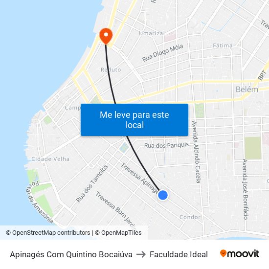 Apinagés Com Quintino Bocaiúva to Faculdade Ideal map