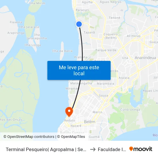 Terminal Pesqueiro| Agropalma | Sentido Sul to Faculdade Ideal map