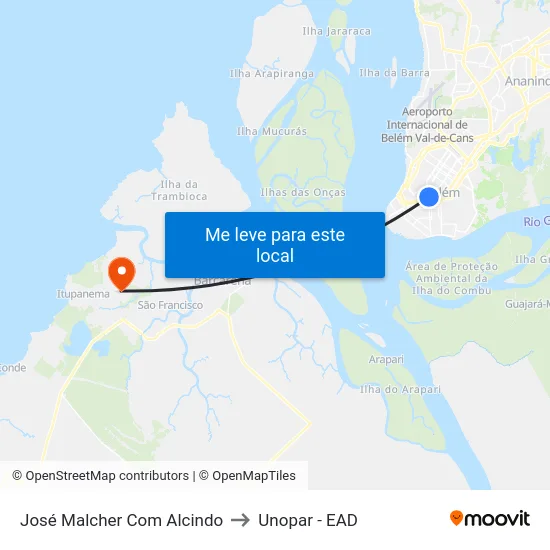 José Malcher Com Alcindo to Unopar - EAD map